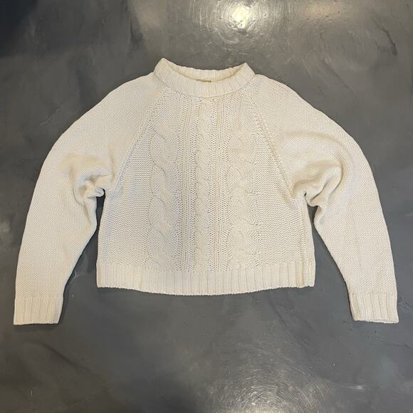 Elie Tahari White Wool Blend Cable Knit Sweater Small Relaxed Fit Cropped Fit - Picture 1 of 6